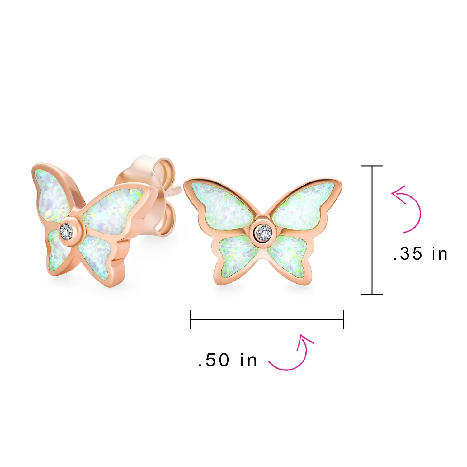 Butterfly Stud Earrings with Opal Gemstone in Rose Gold Sterling Silver