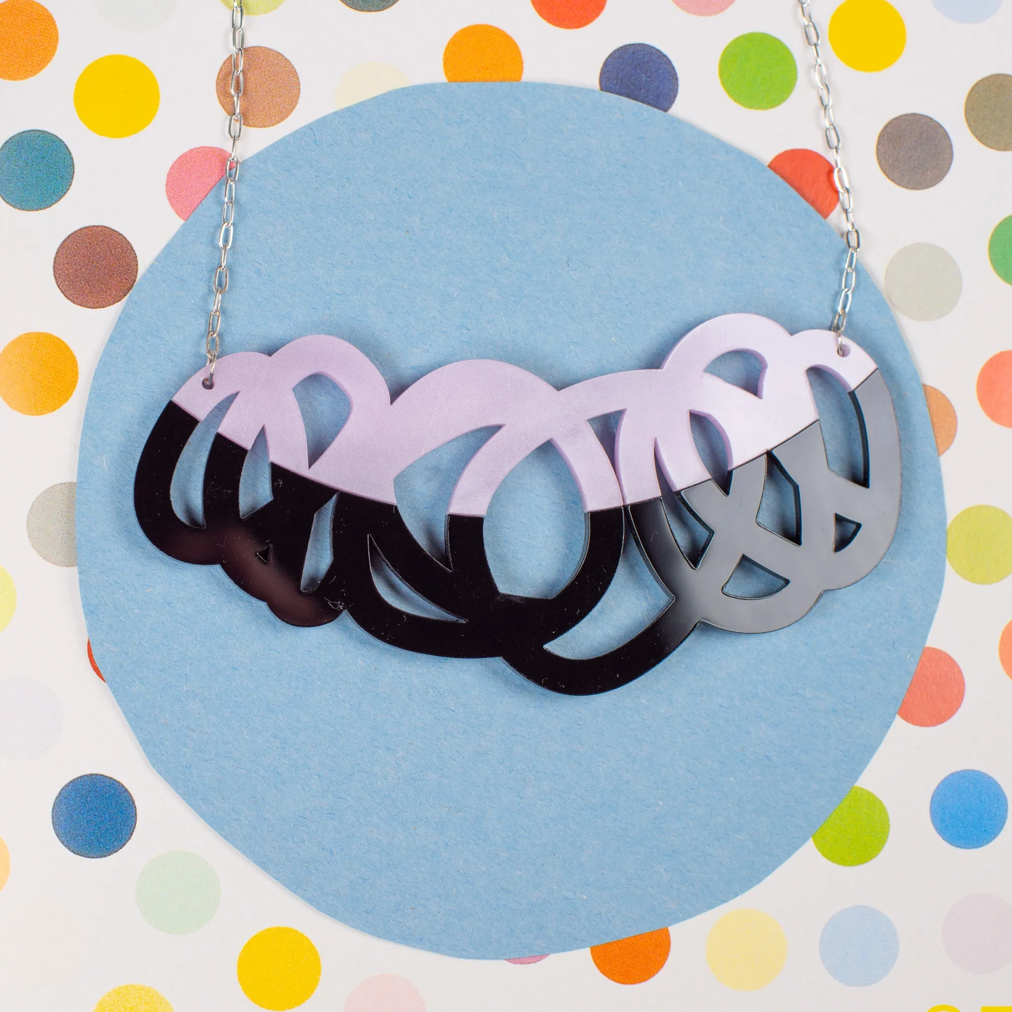 Chunky Black and Lilac Statement Necklace - Fat Cap