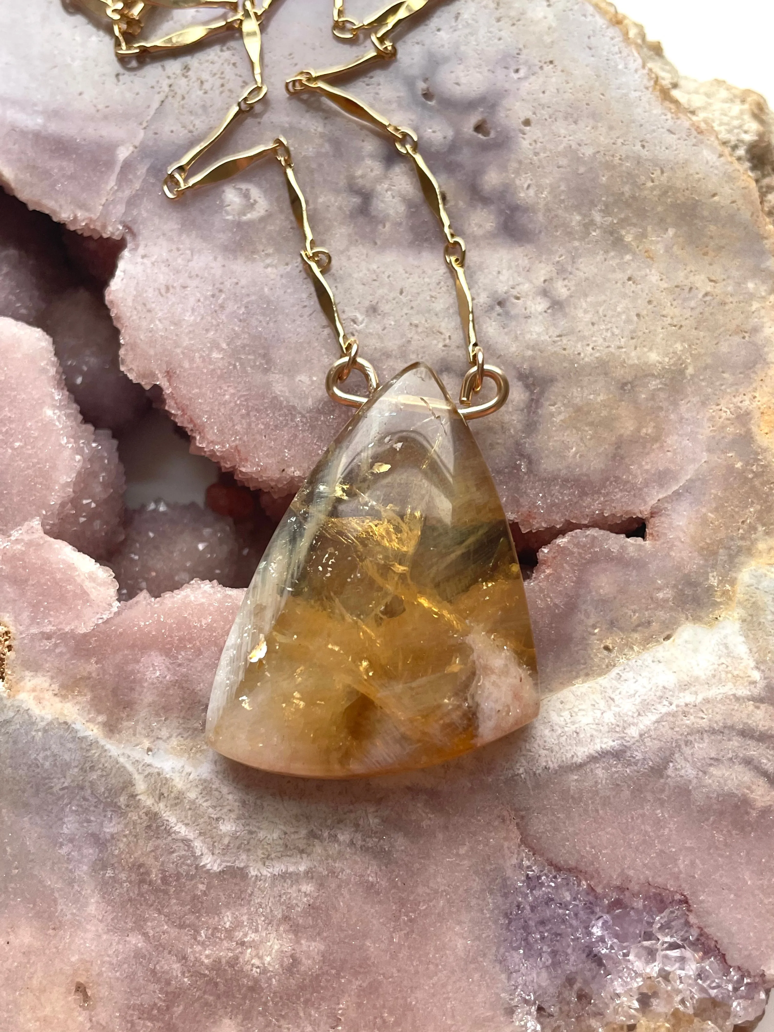 Chunky Genuine Yellow Citrine Necklace 14k gold filled chain