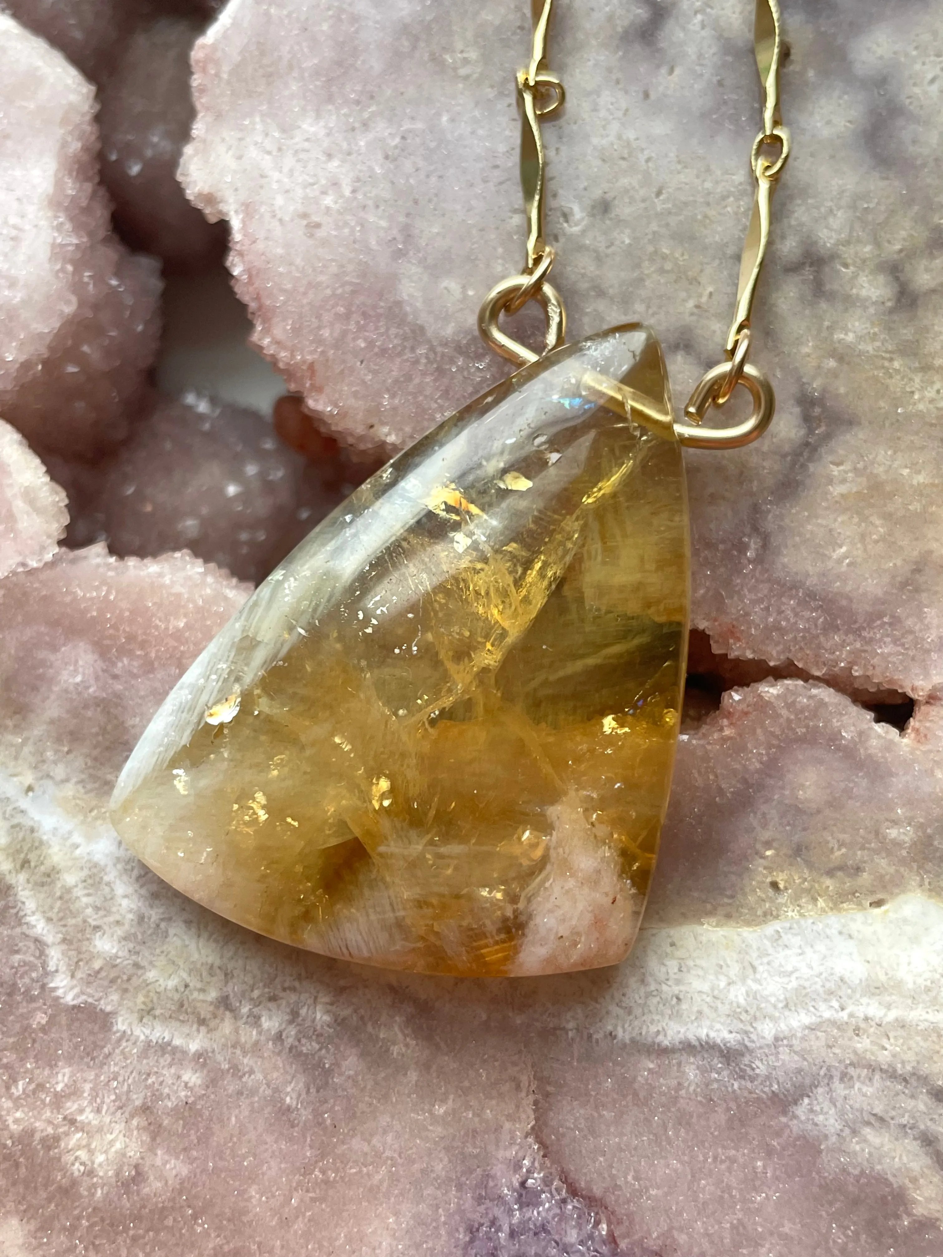 Chunky Genuine Yellow Citrine Necklace 14k gold filled chain