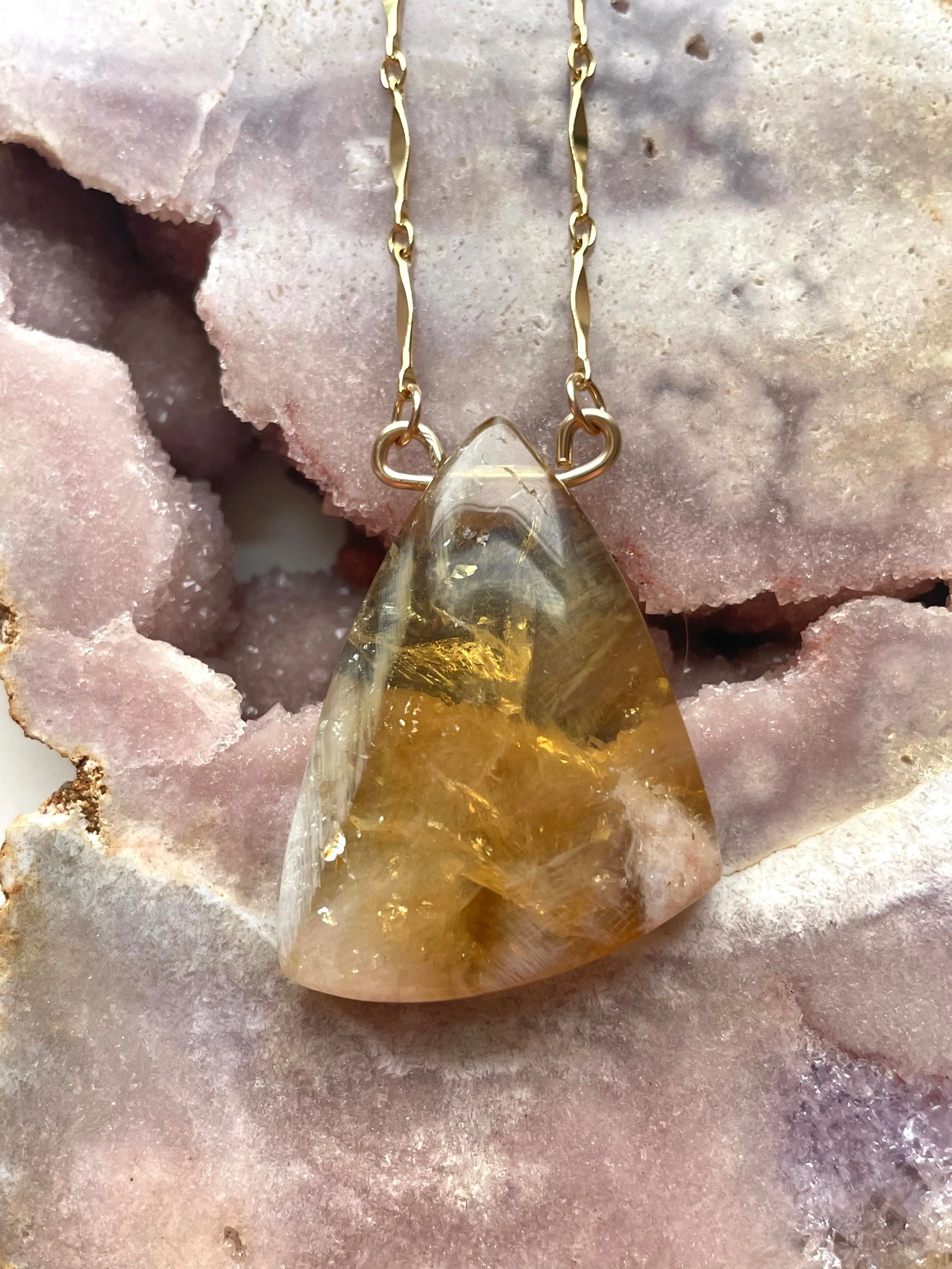 Chunky Genuine Yellow Citrine Necklace 14k gold filled chain