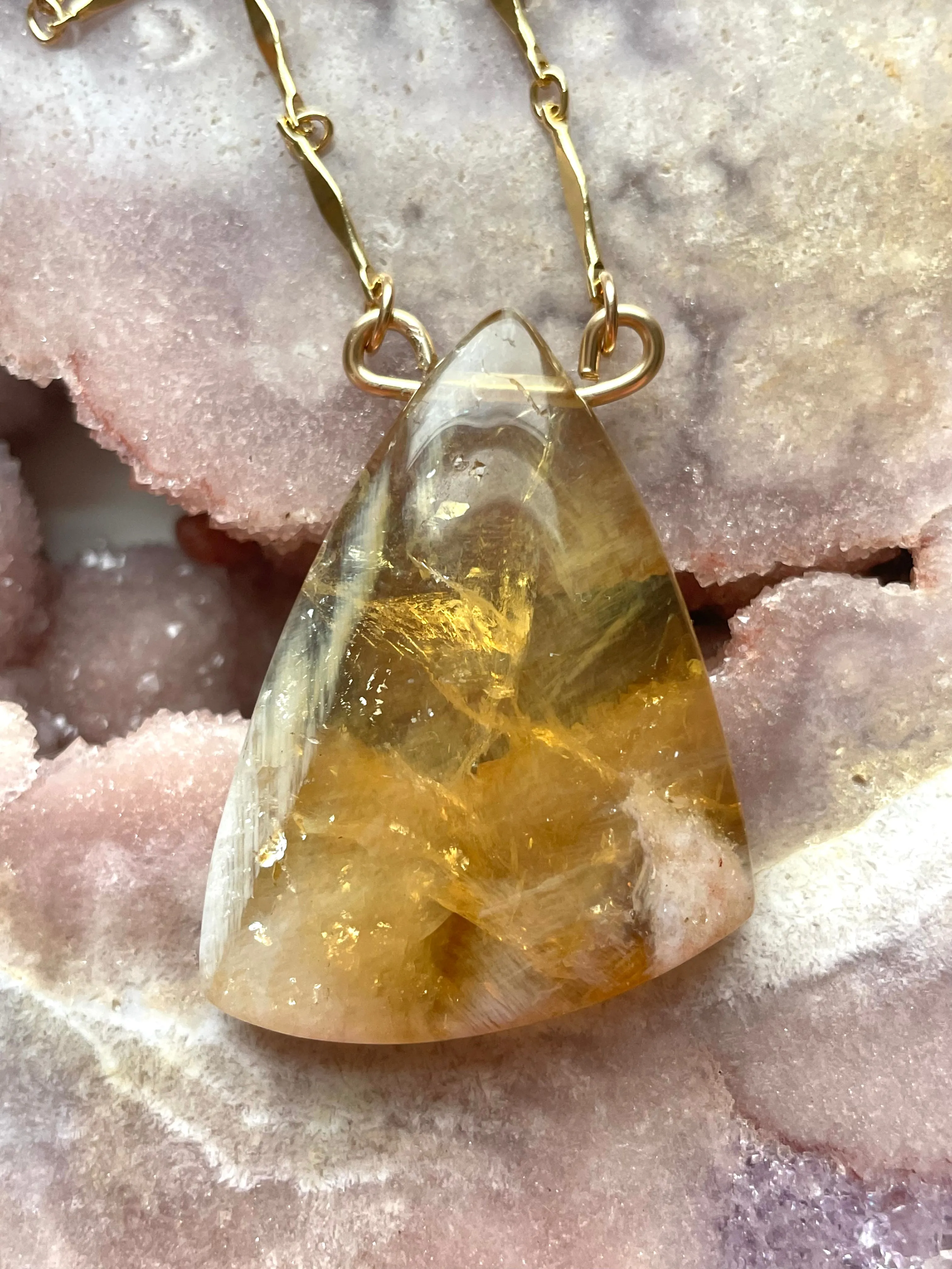 Chunky Genuine Yellow Citrine Necklace 14k gold filled chain