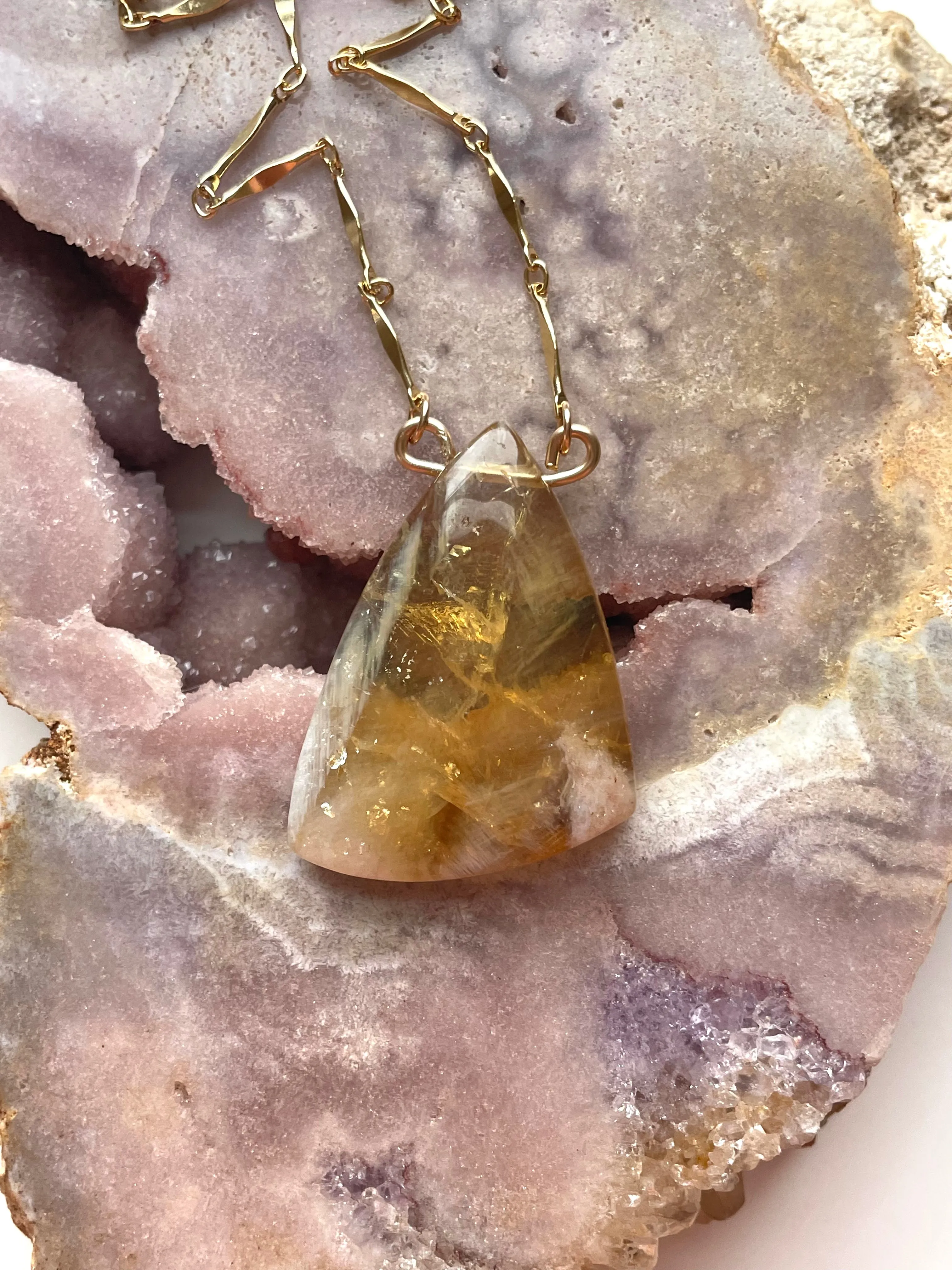 Chunky Genuine Yellow Citrine Necklace 14k gold filled chain