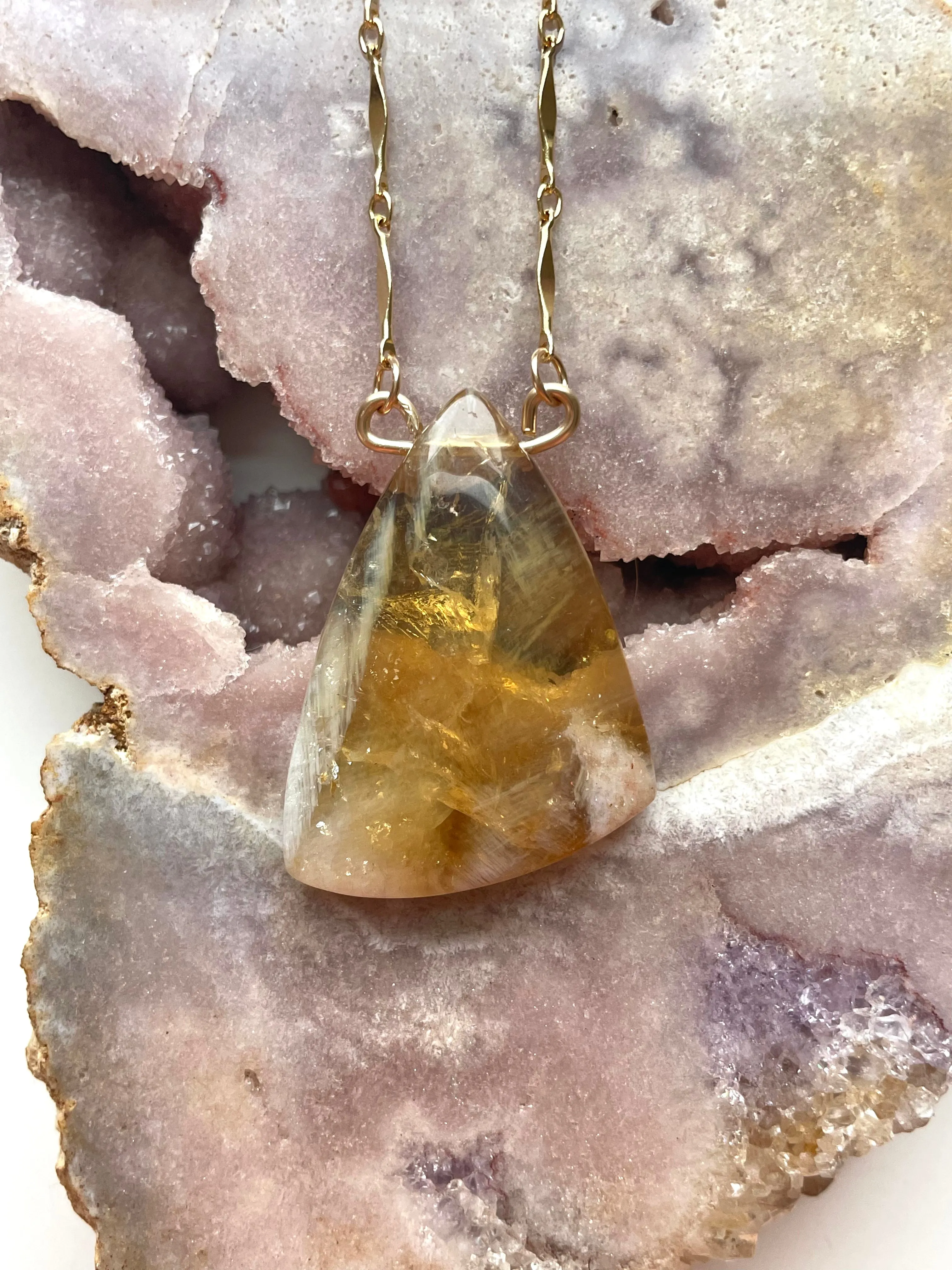 Chunky Genuine Yellow Citrine Necklace 14k gold filled chain