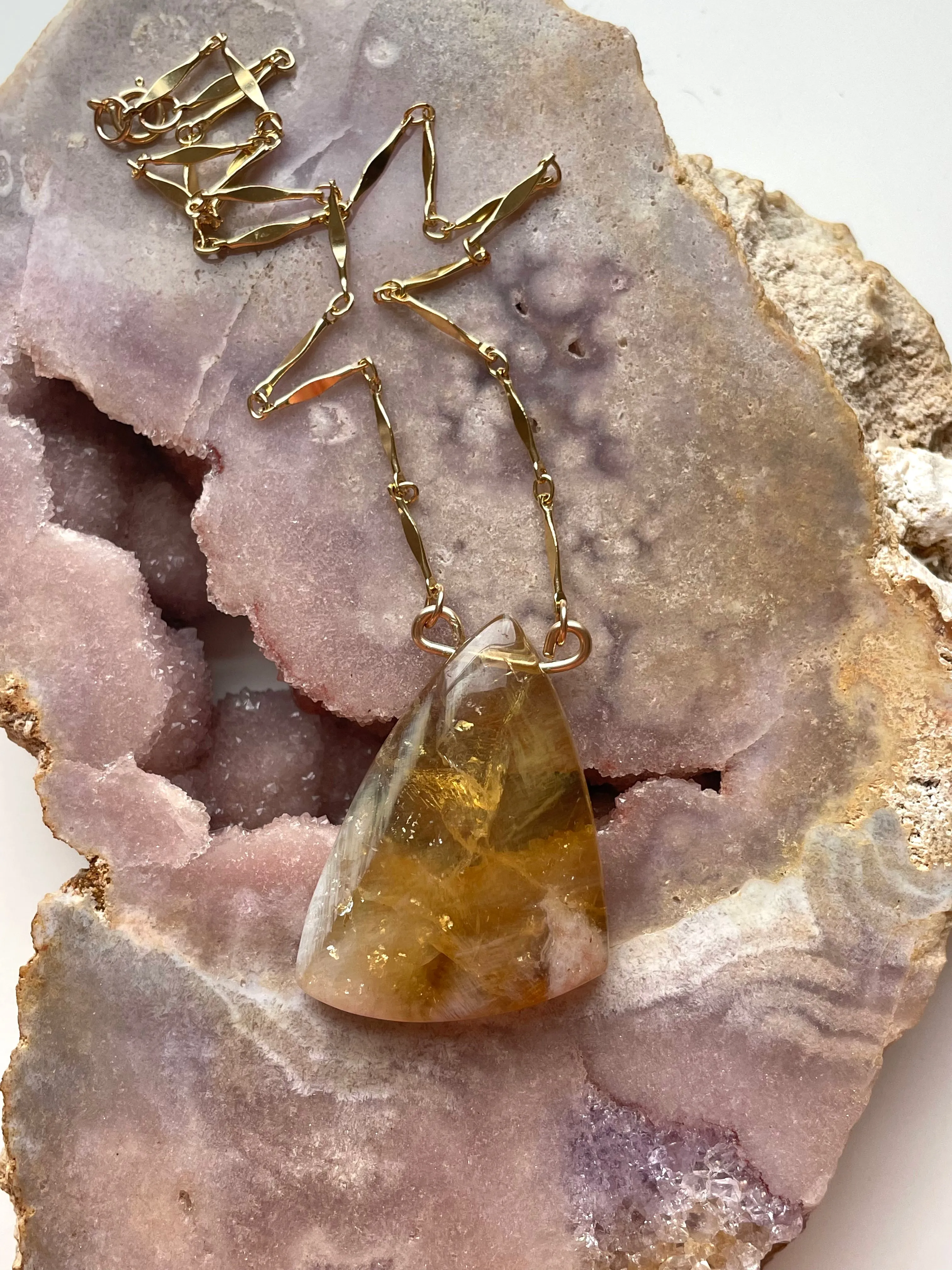 Chunky Genuine Yellow Citrine Necklace 14k gold filled chain