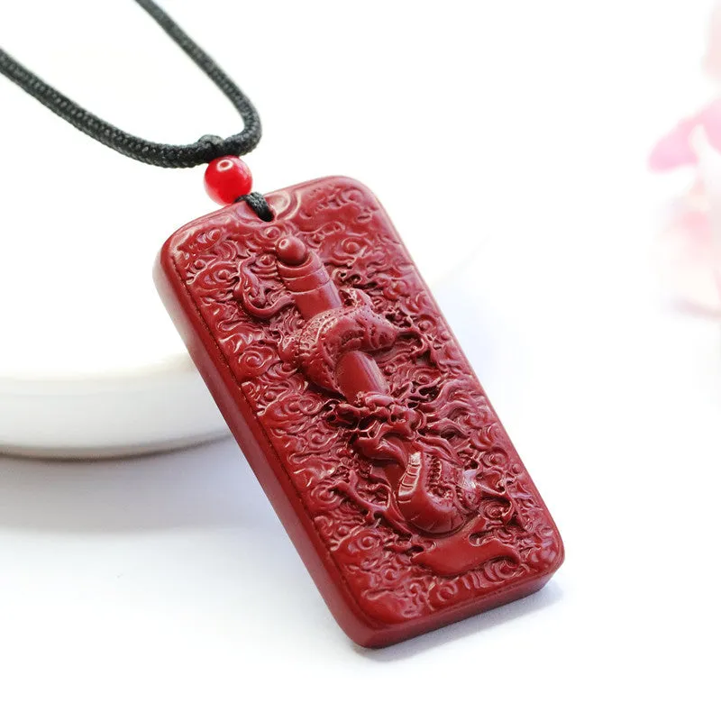 Cinnabar Dragon Pillar Pendant with Purple Gold Sand