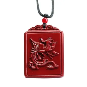 Cinnabar Pendant Purple Sand Double-sided Carving Dragon and Phoenix Square Brand Jewelry