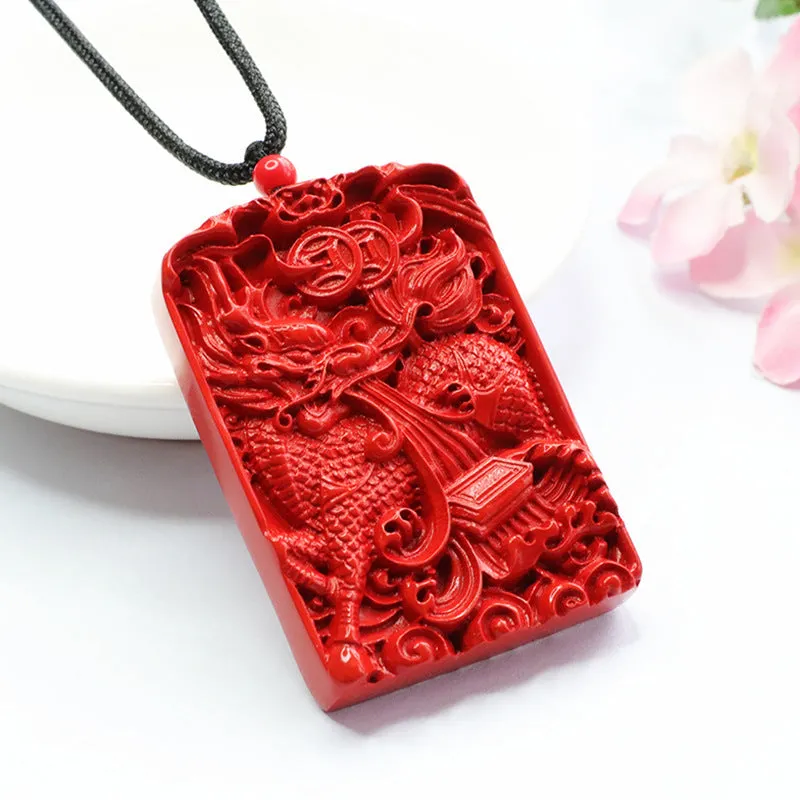 Cinnabar Stone Pendant by Red Sand Dragon: Fortune's Blessing