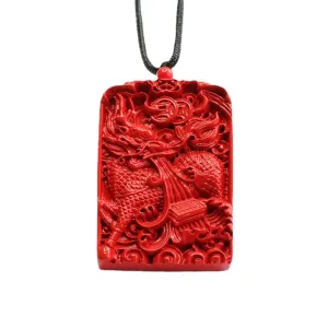 Cinnabar Stone Pendant by Red Sand Dragon: Fortune's Blessing