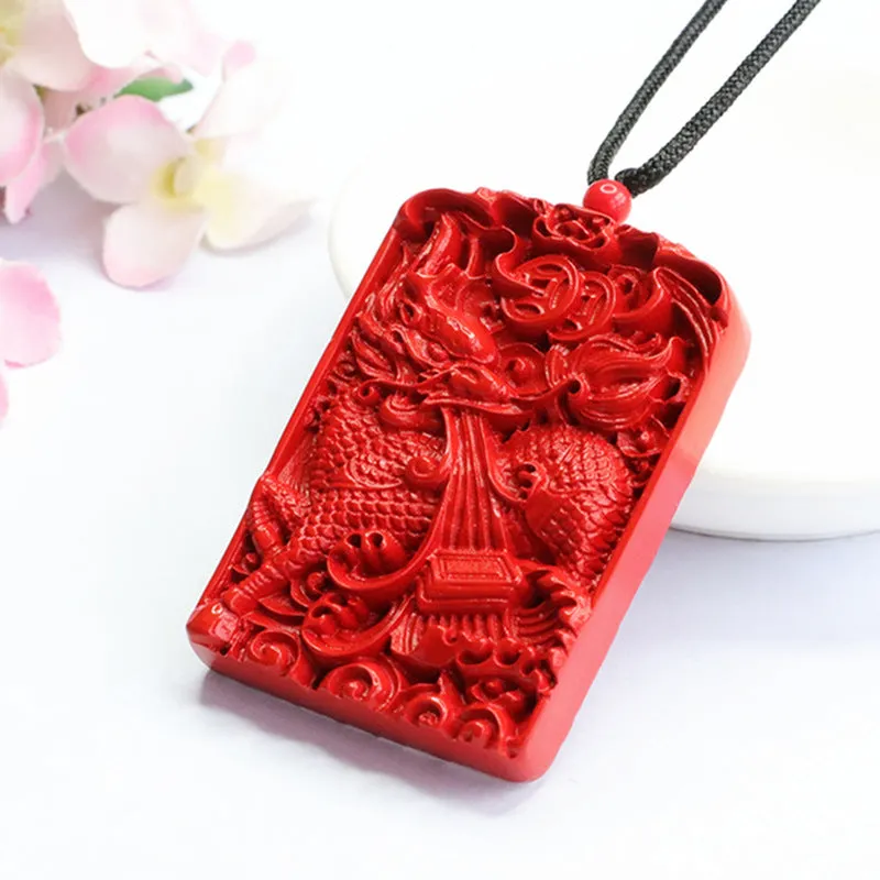 Cinnabar Stone Pendant by Red Sand Dragon: Fortune's Blessing