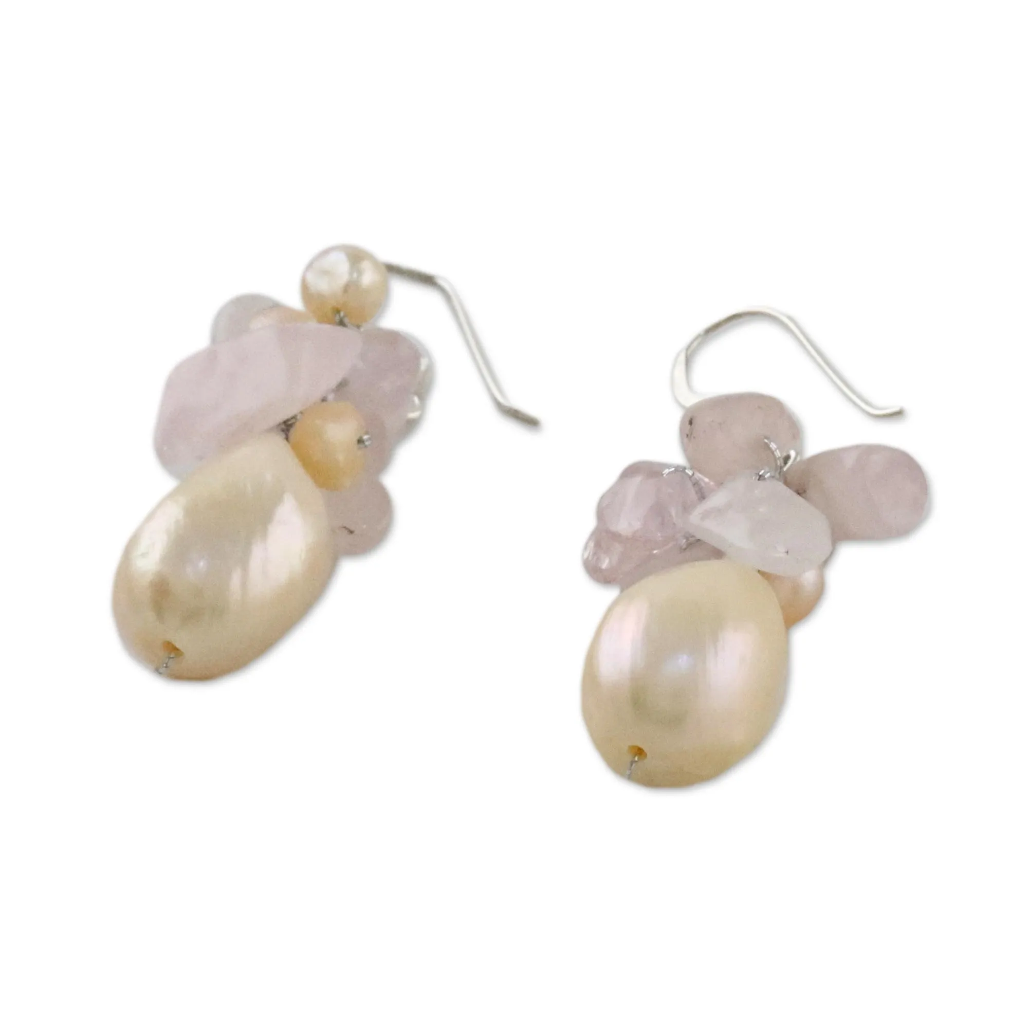 Cloud Bouquet Rose Quartz and Pearl Beaded Earrings