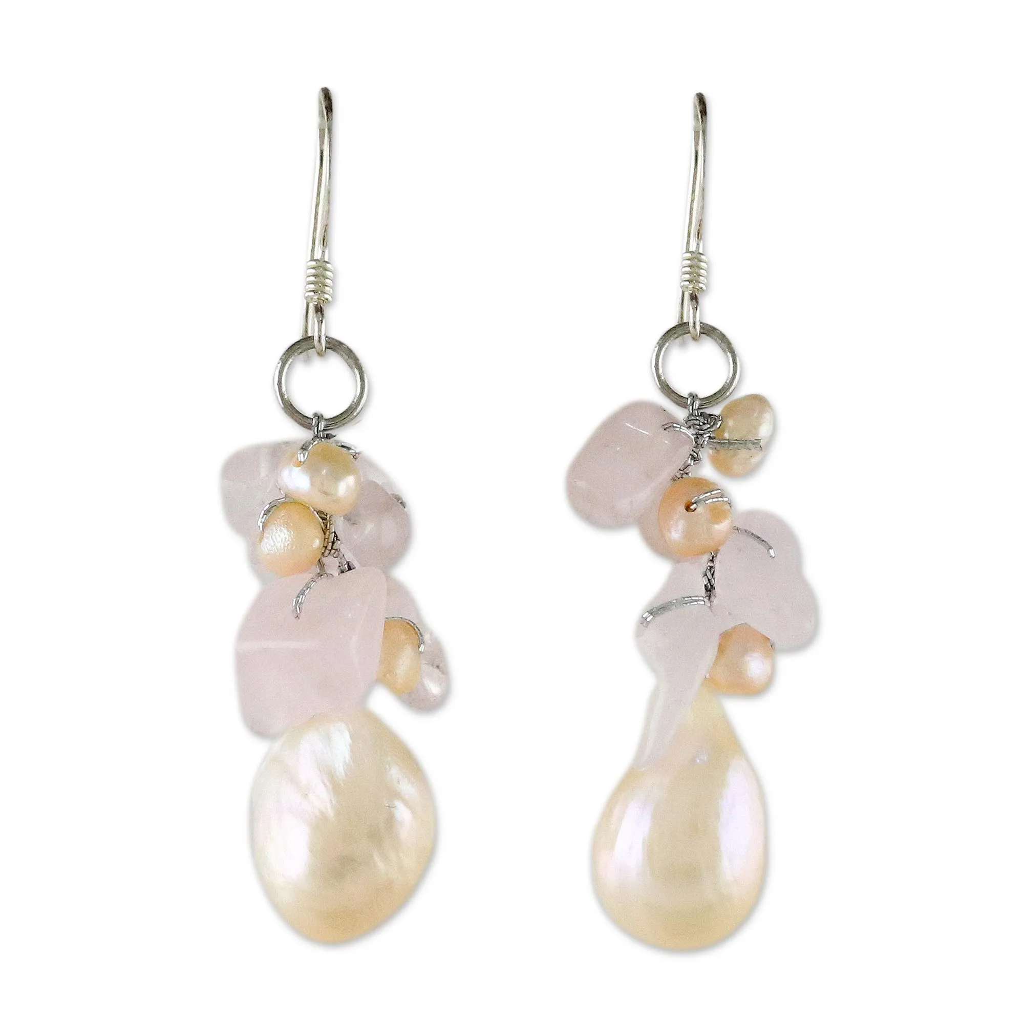 Cloud Bouquet Rose Quartz and Pearl Beaded Earrings