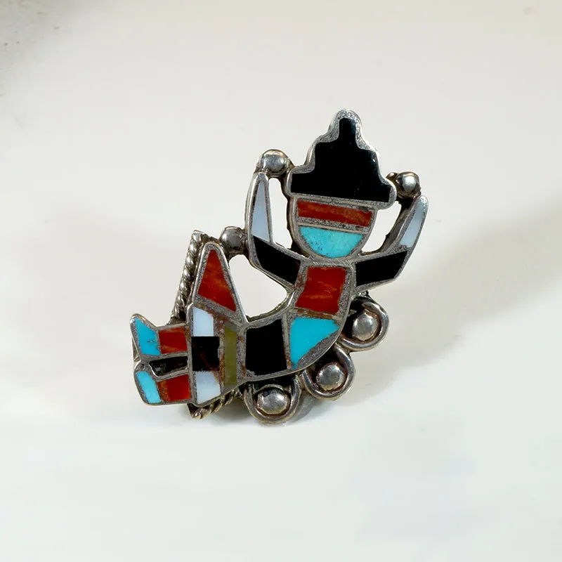 Colorful Inlay Zuni Kachina Dancer Brooch