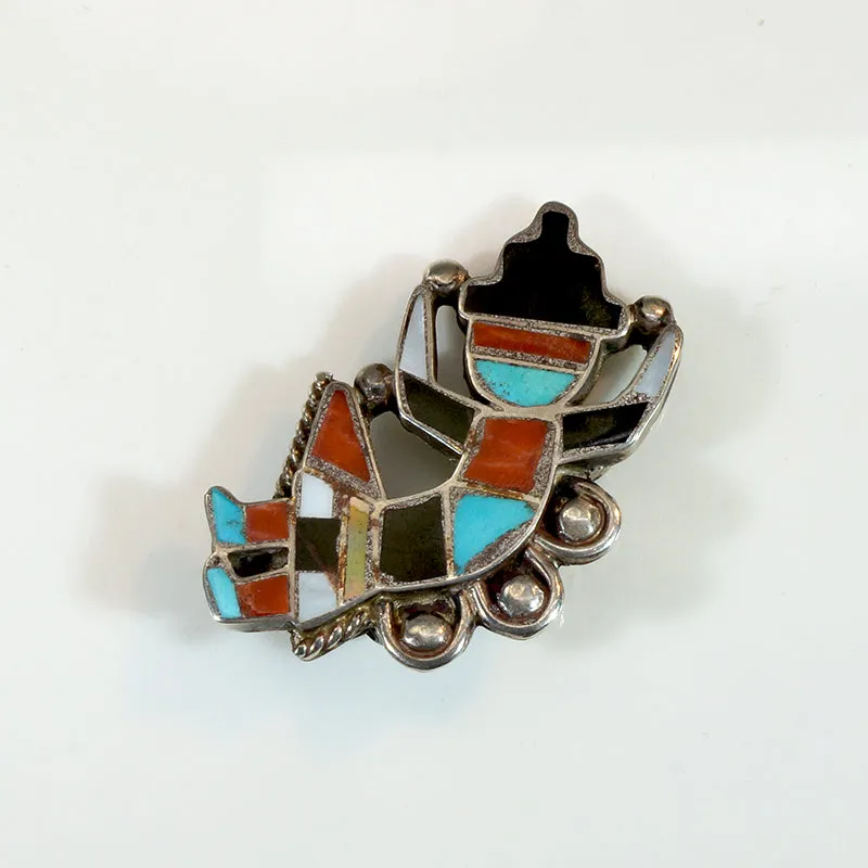 Colorful Inlay Zuni Kachina Dancer Brooch