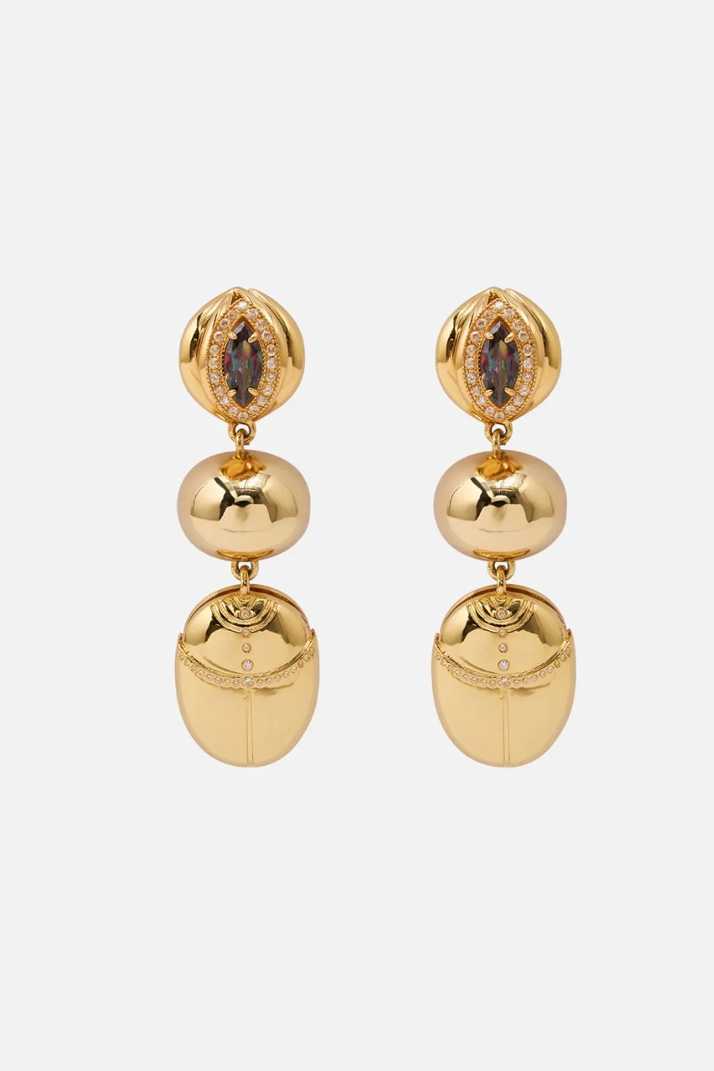 COSMIC CARTOUCHE SCARAB EARRINGS GOLD