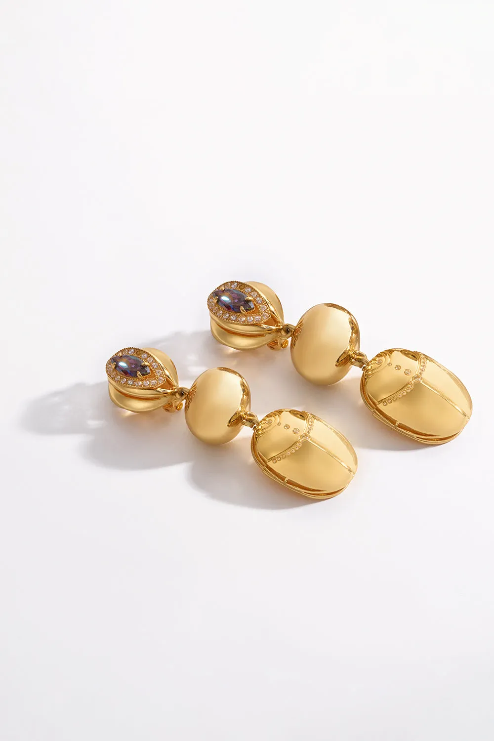 COSMIC CARTOUCHE SCARAB EARRINGS GOLD