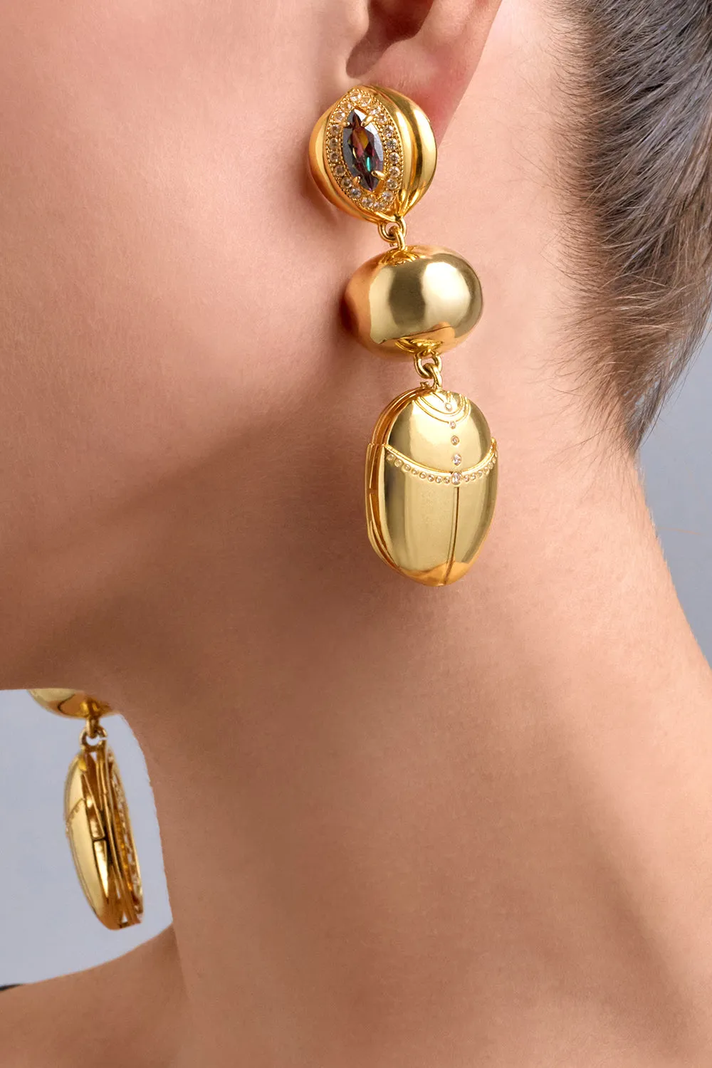 COSMIC CARTOUCHE SCARAB EARRINGS GOLD