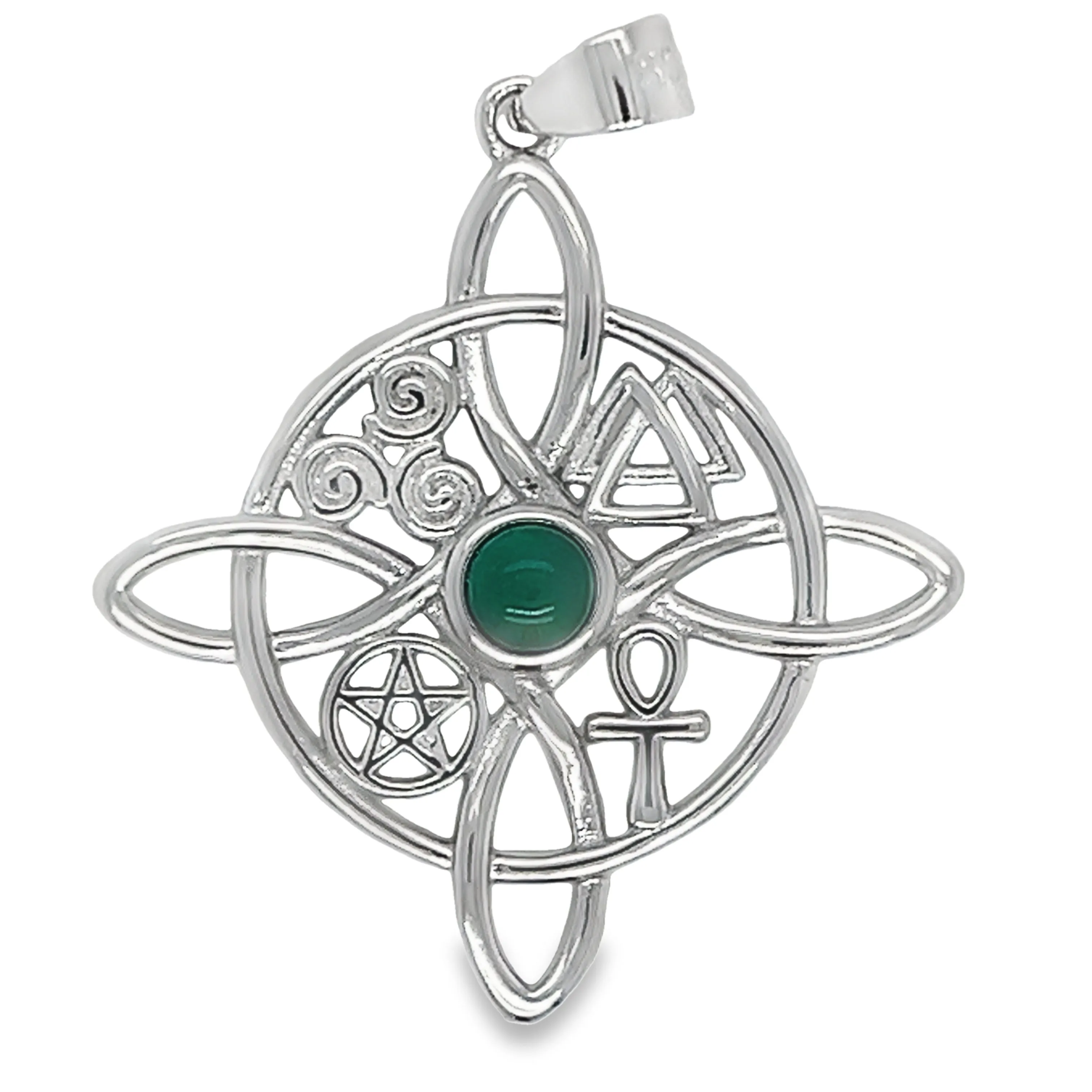 D1681 Witch Knot Green stone Pendant