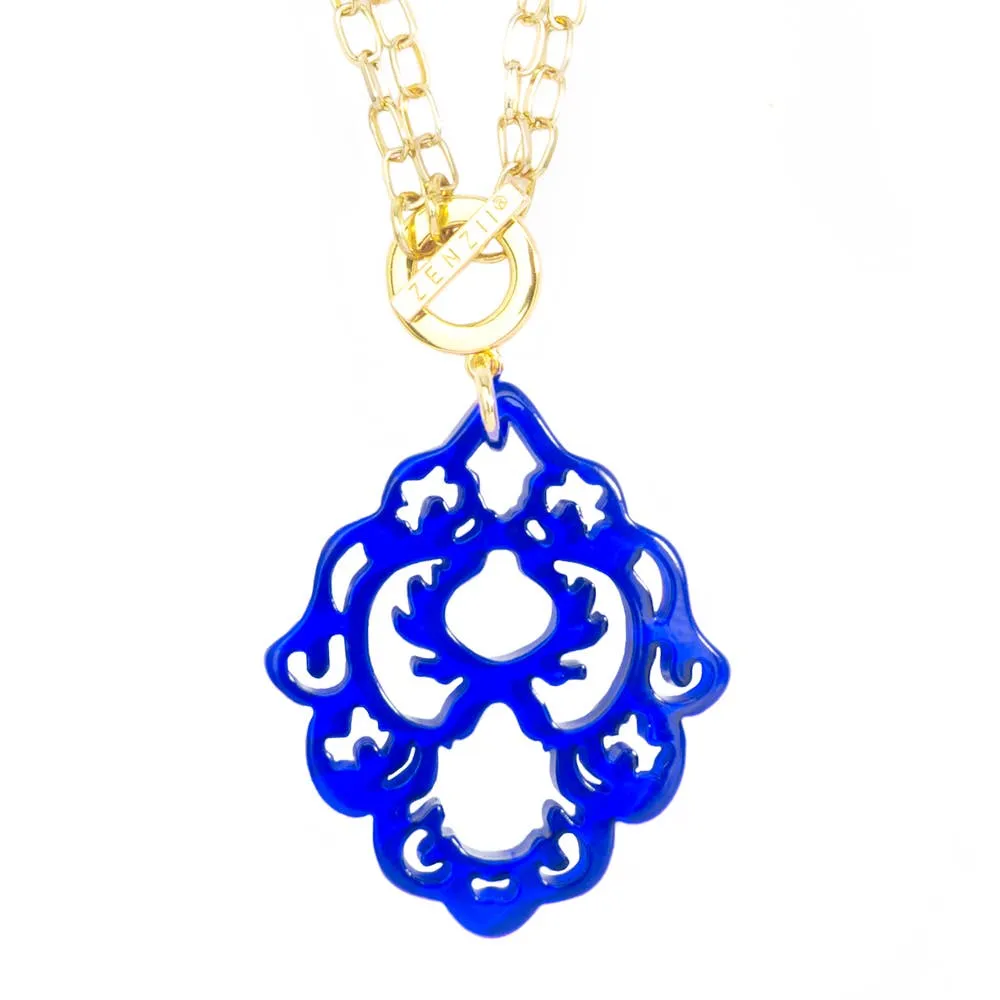 Deco Pendant Necklace - Cobalt