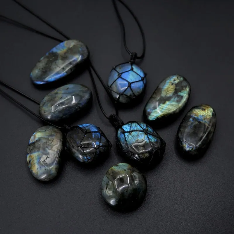 Dragon's Heart Labradorite Natural Stone Wrap Braid Necklace Unisex Gemstone Necklace