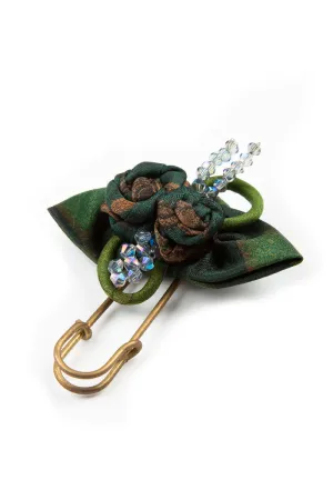 Emerald Rose Silk Brooch