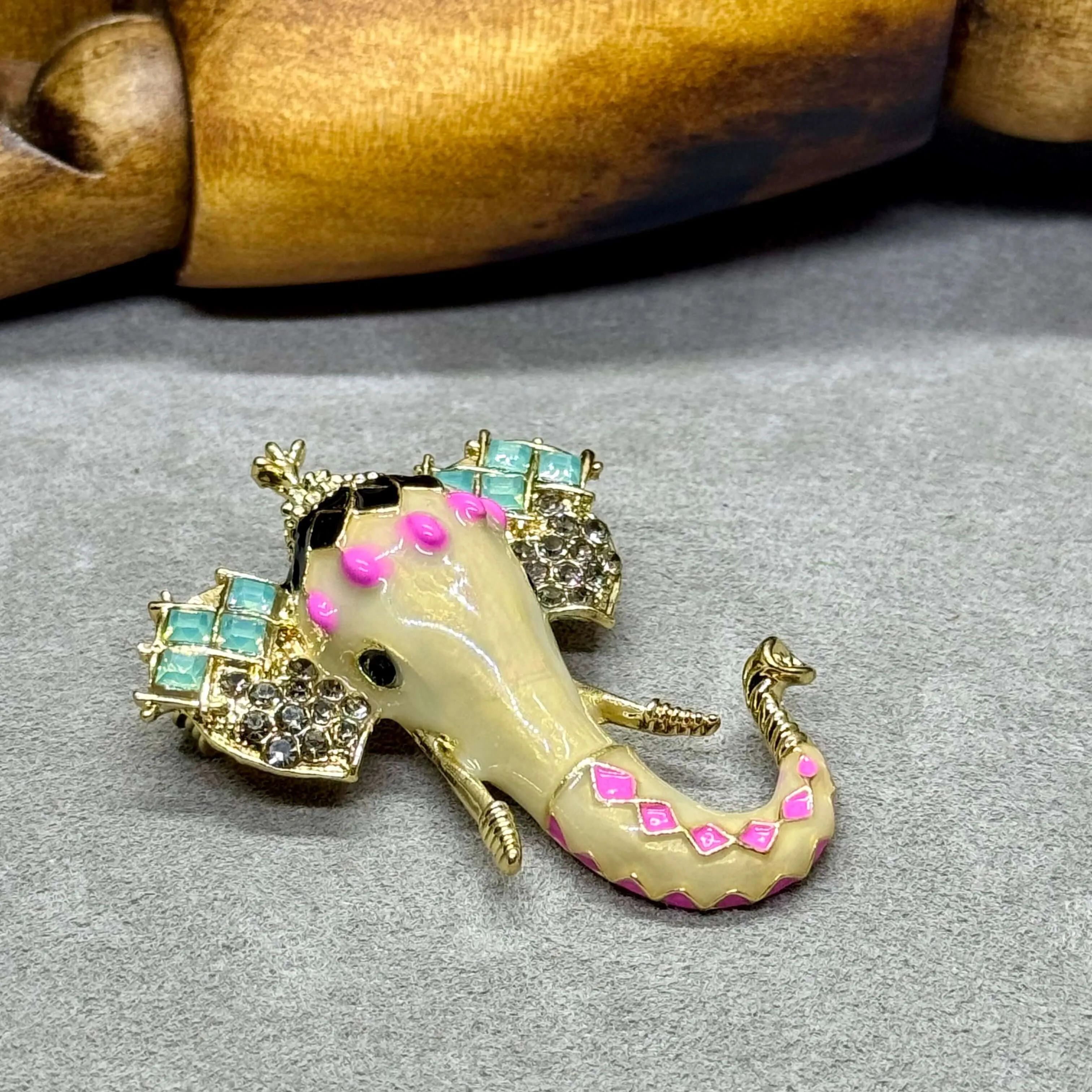 Enamel And Crystal Bejewelled Regal Elephant Brooch