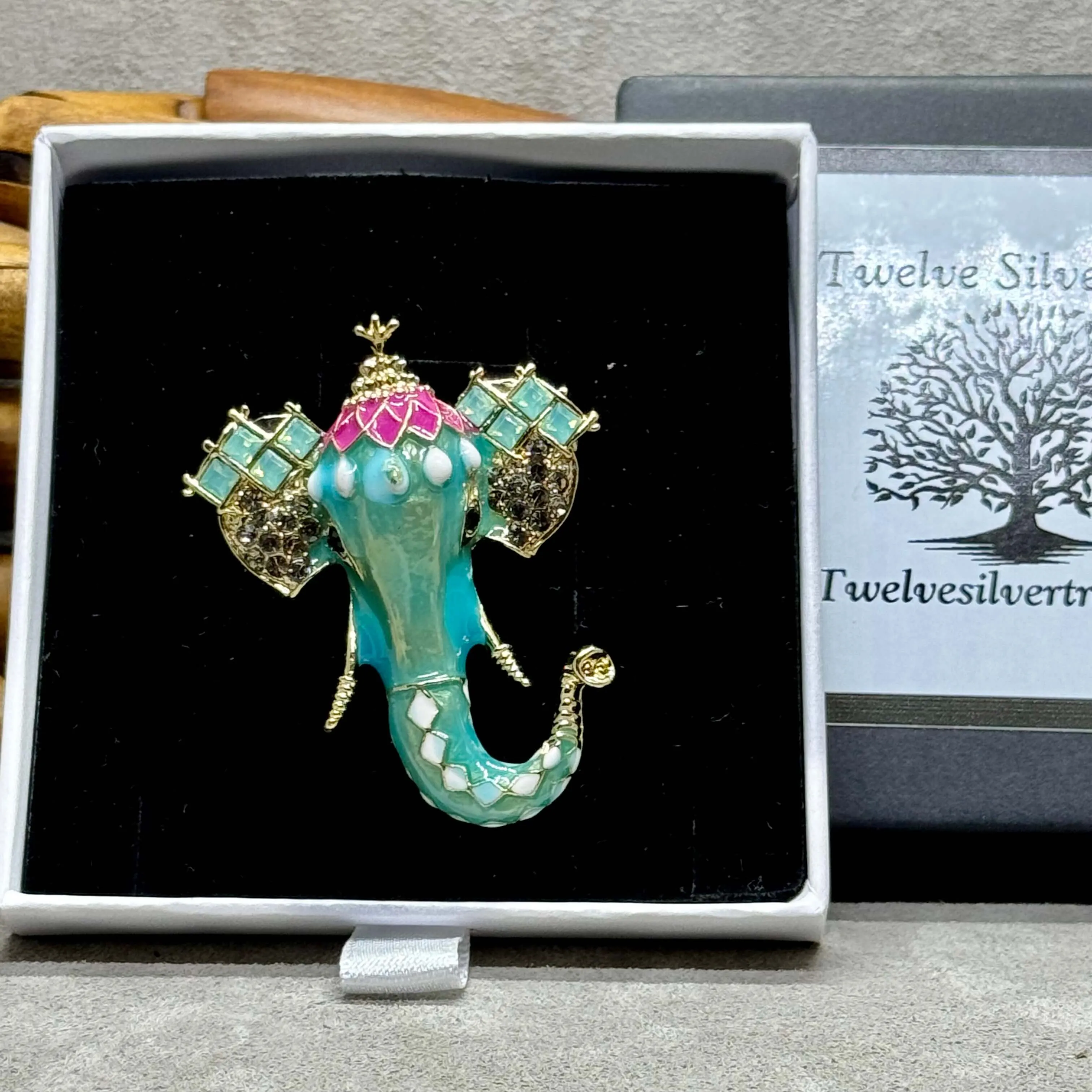 Enamel And Crystal Bejewelled Regal Elephant Brooch