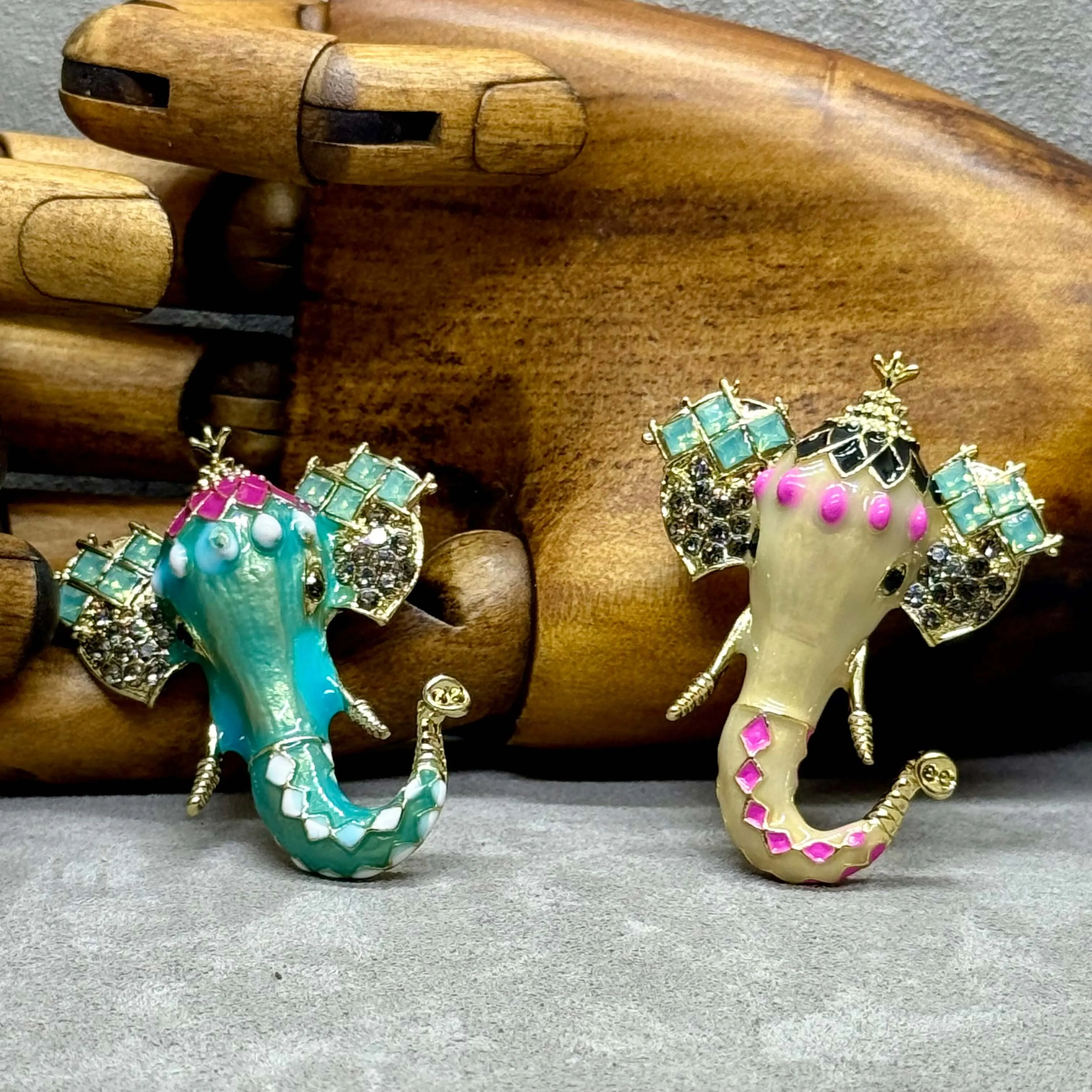 Enamel And Crystal Bejewelled Regal Elephant Brooch