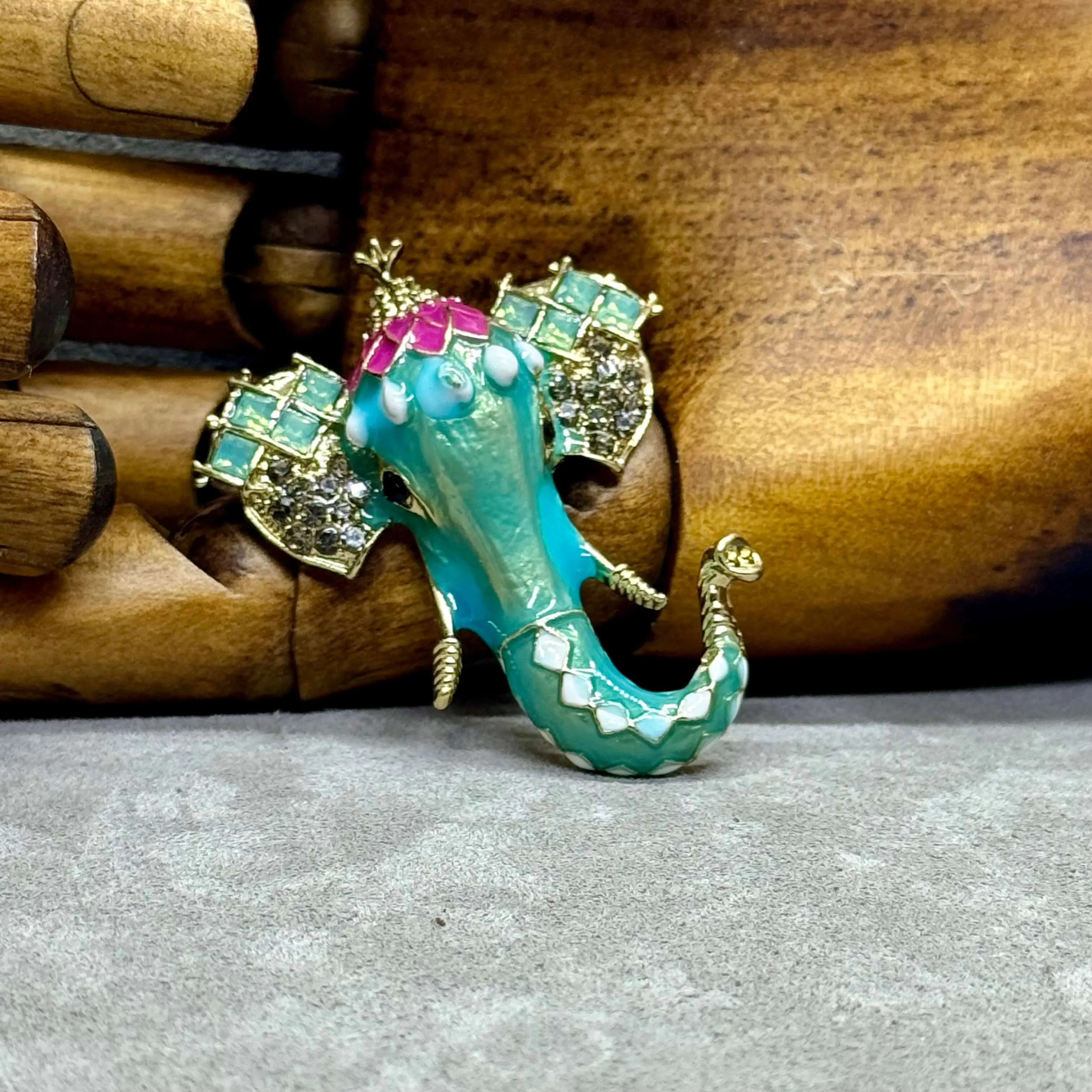 Enamel And Crystal Bejewelled Regal Elephant Brooch