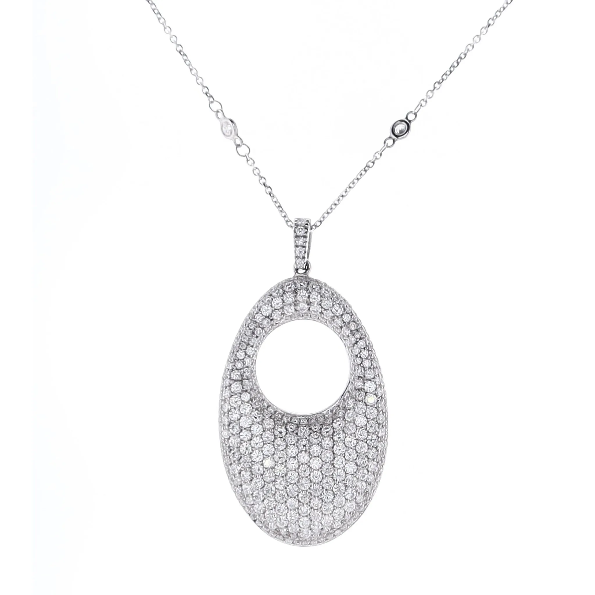 Estate 18k Diamond Oval Pendant on 14k Diamonds by the Yard Chain Necklace