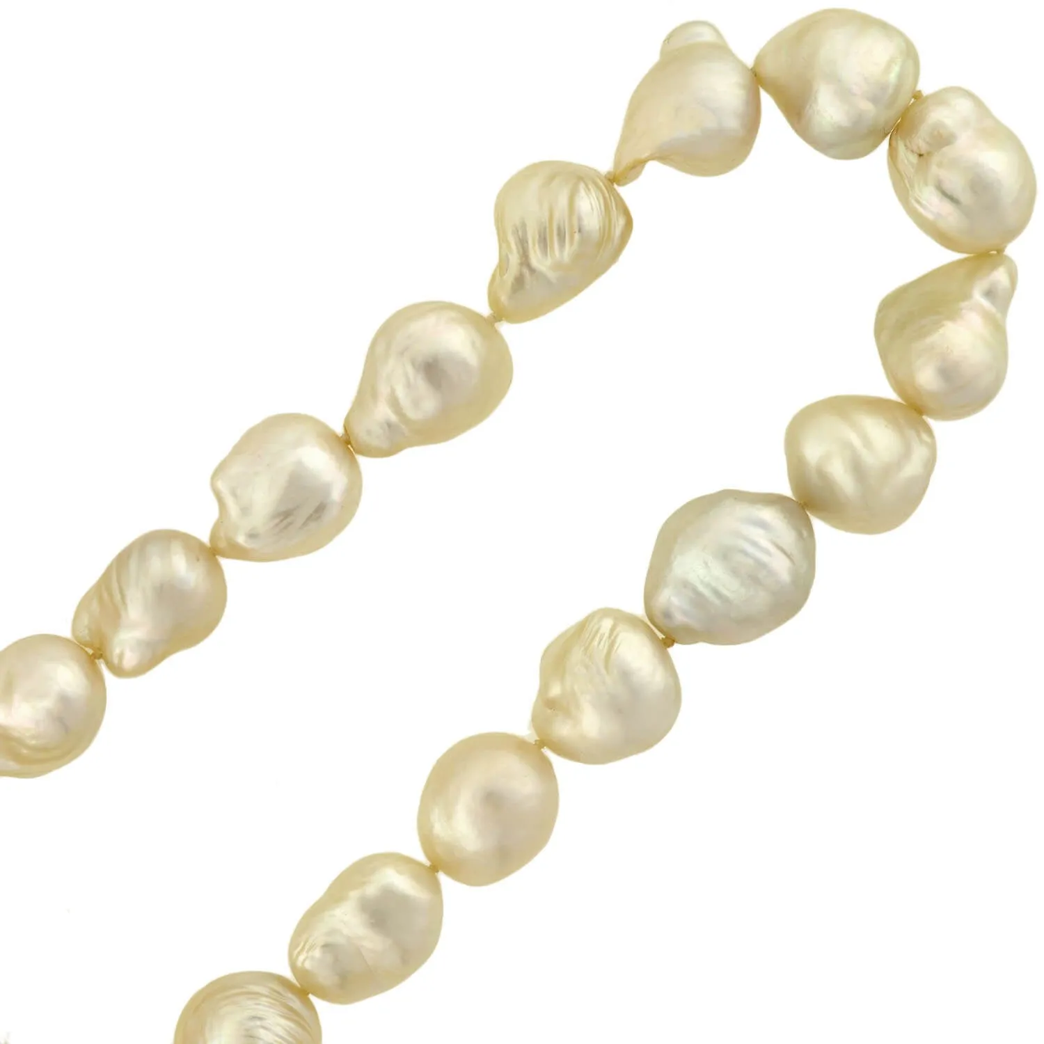 Estate 18kt Baroque Pearl Necklace w/ Diamond Clasp 12mm-17mm