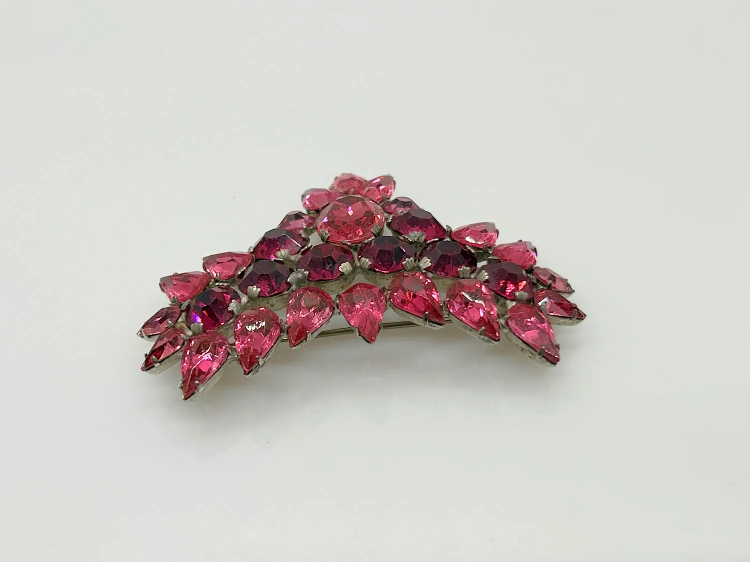 Fantastic Hot Pink and Red Heart Vintage Rhinestone Brooch