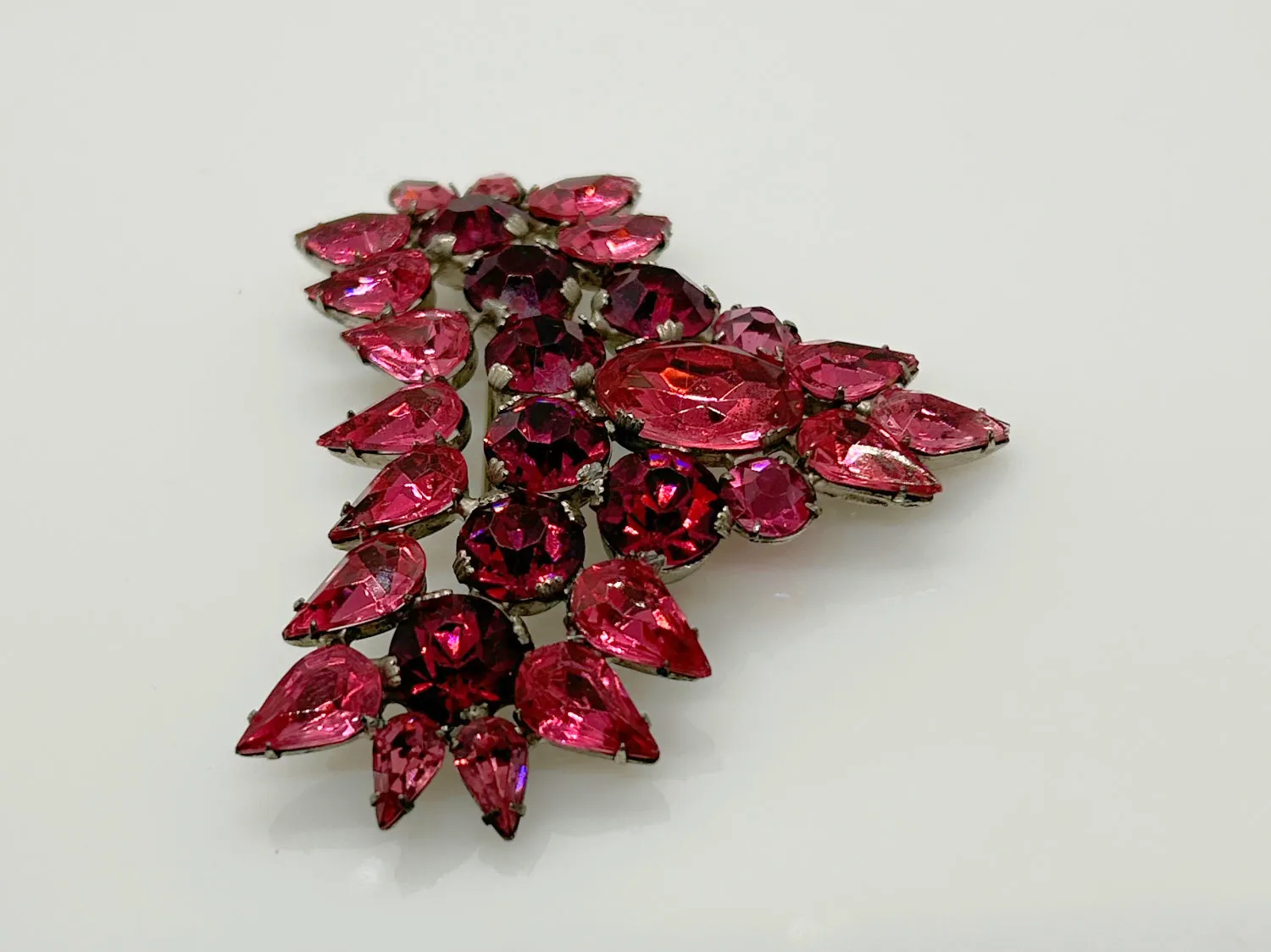 Fantastic Hot Pink and Red Heart Vintage Rhinestone Brooch