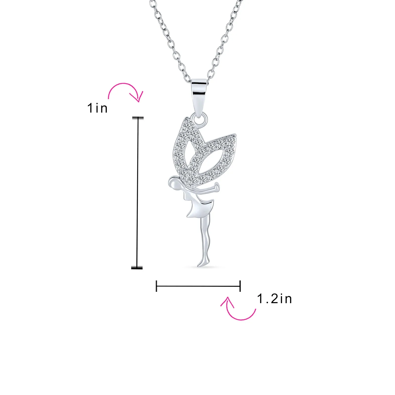 Firefly CZ Accent Fairy Tinkerbell Pendant Necklace in Sterling Silver