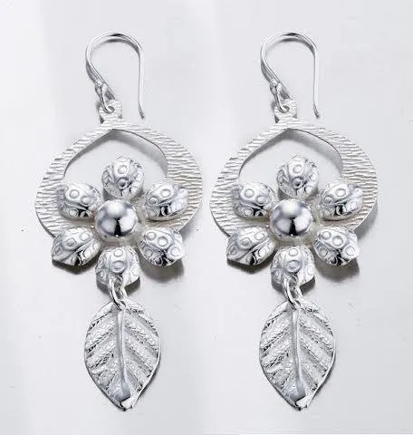 Flower & Leaf Sterling Silver Earrings