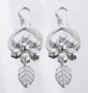 Flower & Leaf Sterling Silver Earrings