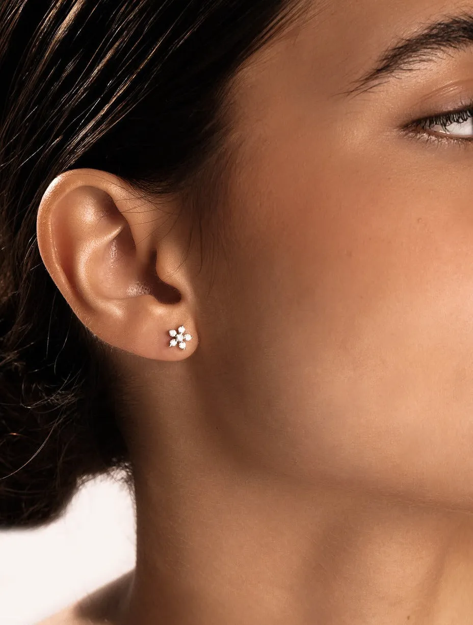 Flower Diamond Stud Earring in Gold