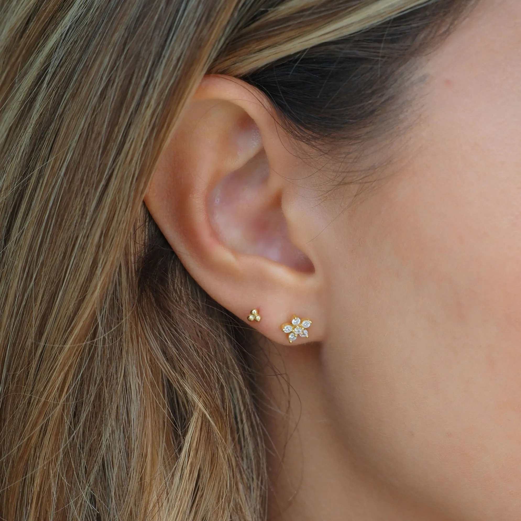 Flower Diamond Stud Earring in Gold