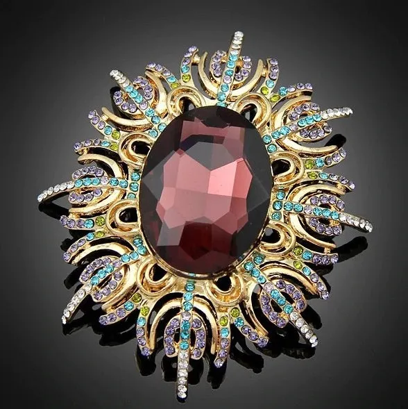 Garden of Beauty Large Crystal Encrusted Brooch Sweater Pin