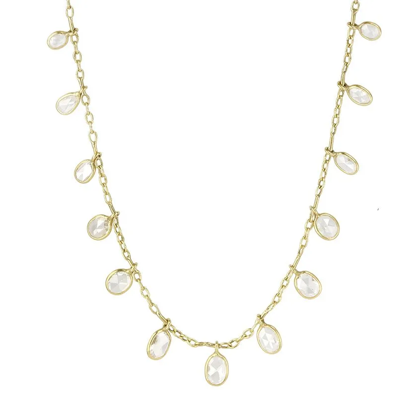 Gold Bezel-Set Rosecut Diamond Fringe Necklace