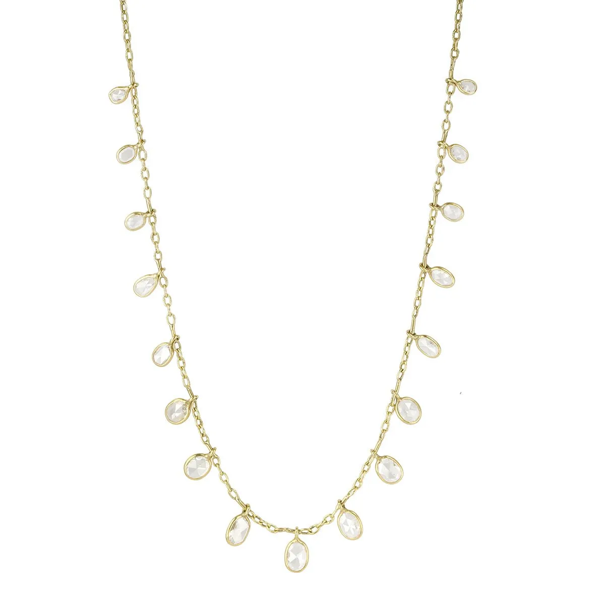 Gold Bezel-Set Rosecut Diamond Fringe Necklace