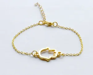 Gold chain bracelet with a gold plated Hamsa charm, evil eye protection, gift for her