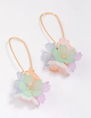 Gold Cluster Flower Fish Hook Drop Earrings