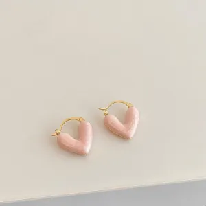 Gold Hoop Earrings with Pink Heart Charms jlt11725