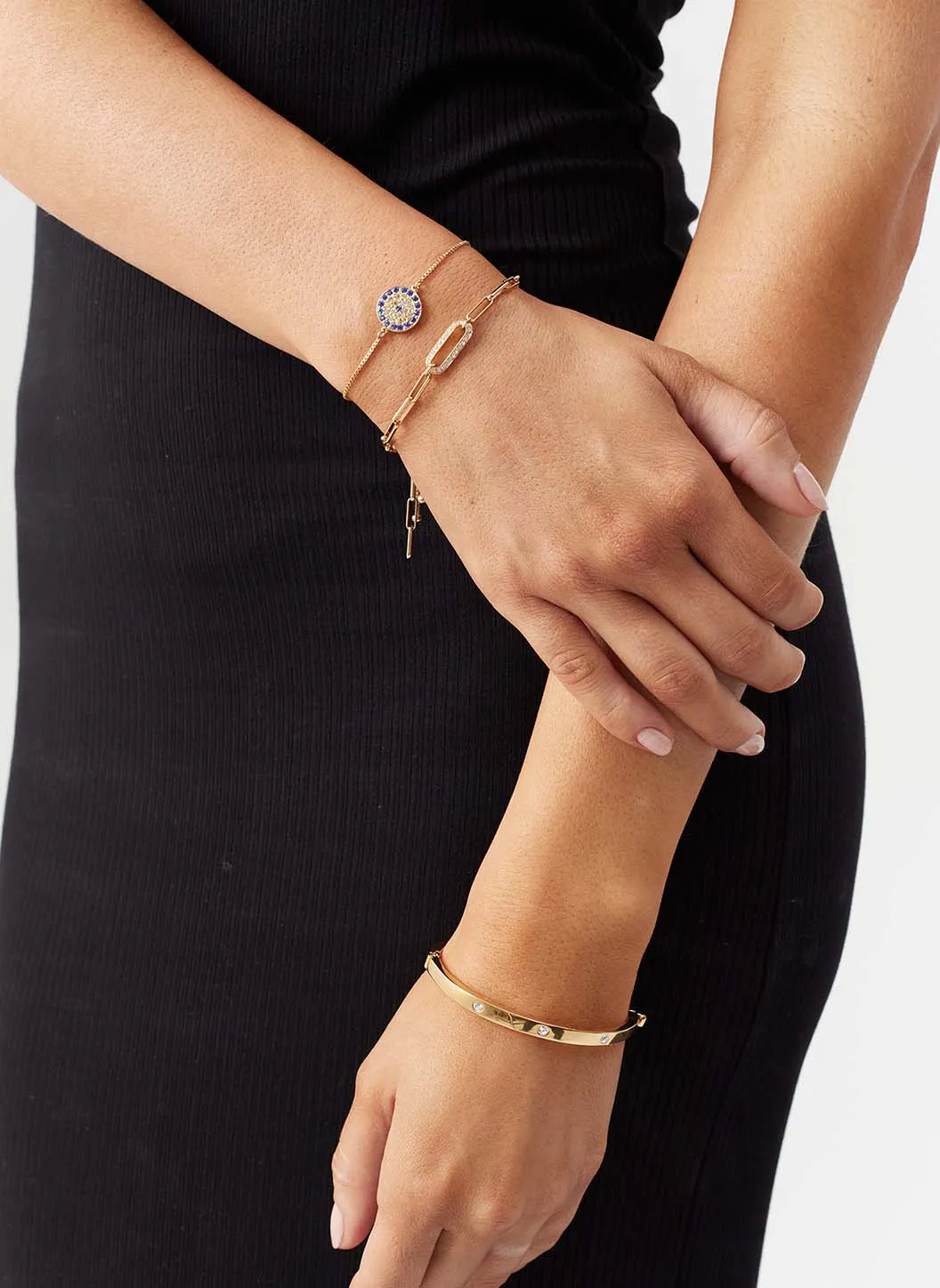 Gold Mini Paperclip & Crystal Link Bracelet