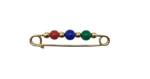 Gold Tone Safety Pin Brooch with Colorful Beads