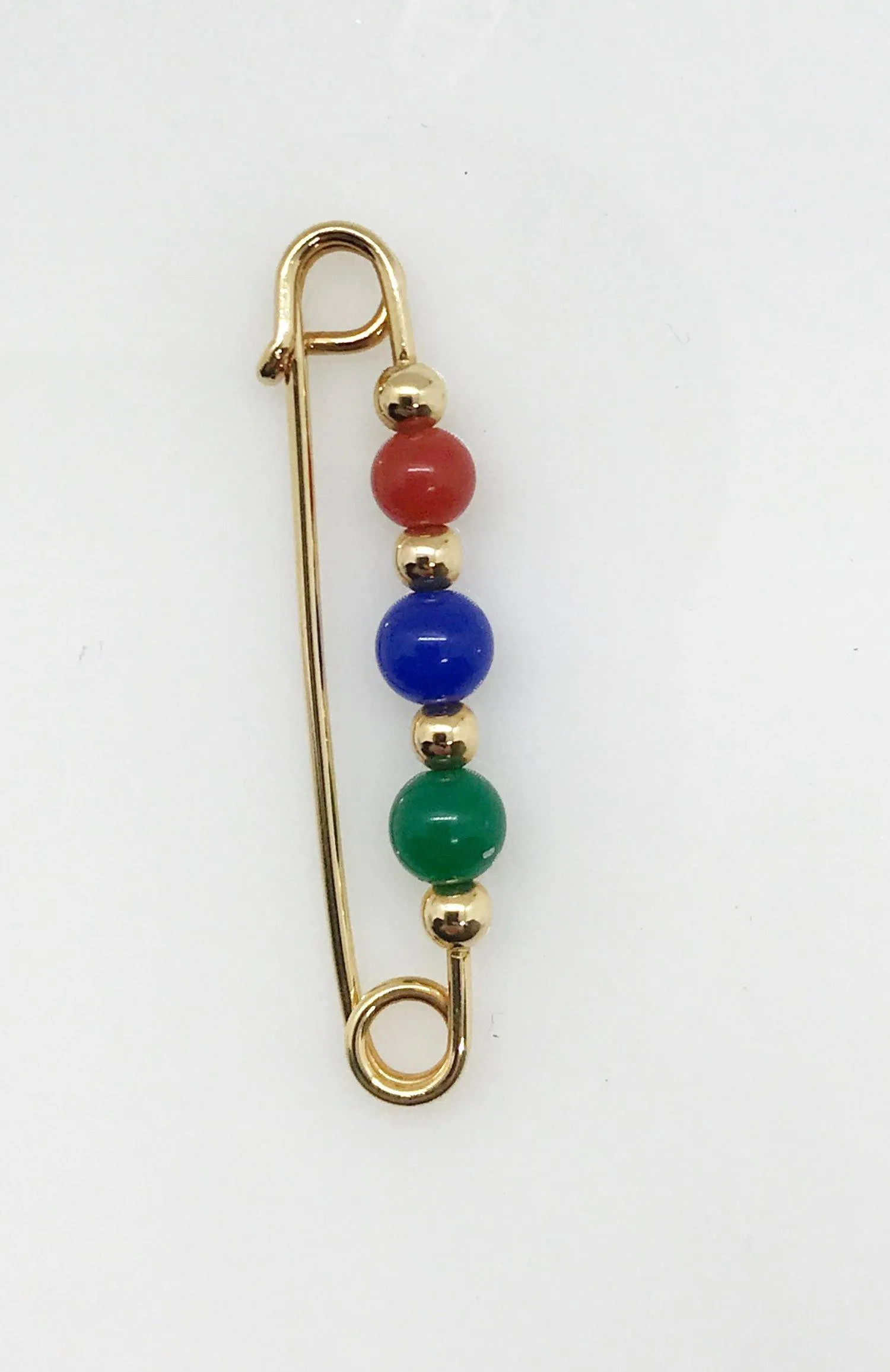 Gold Tone Safety Pin Brooch with Colorful Beads