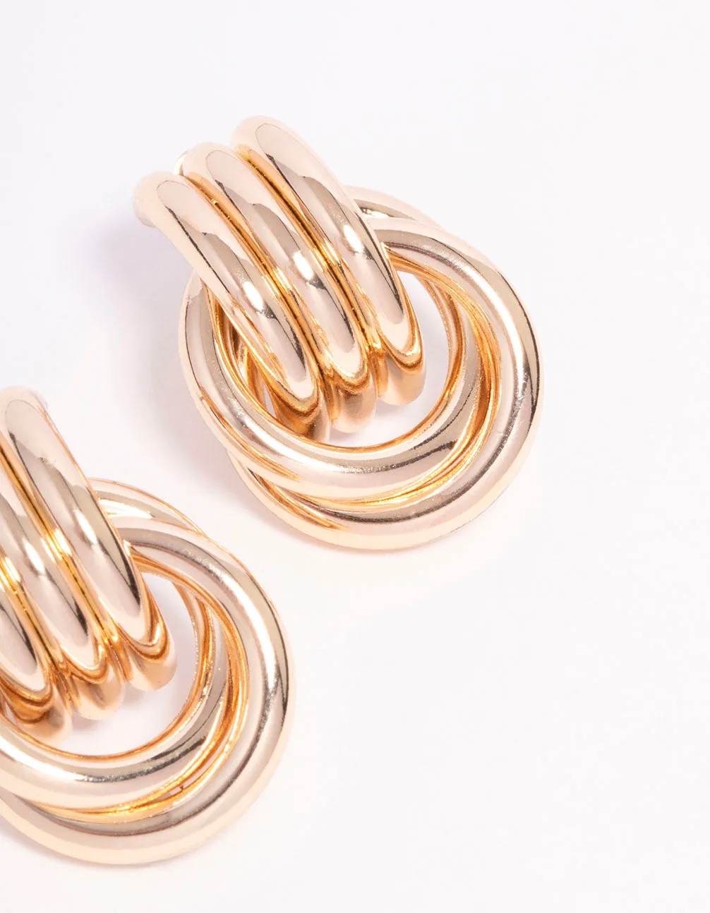 Gold Triple Row Wrapped Knotted Drop Earrings