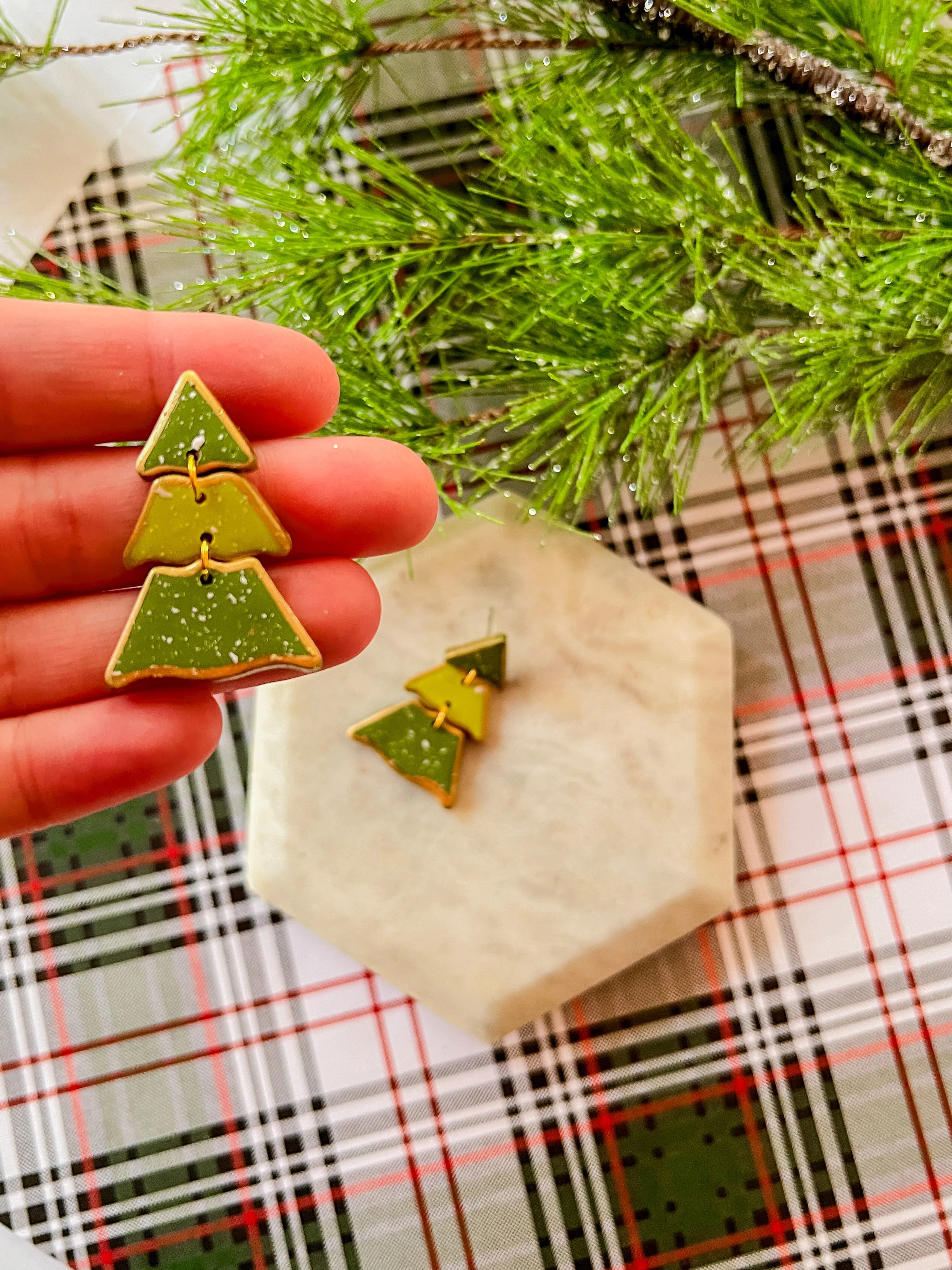 Golden Christmas Tree | Clay Earrings