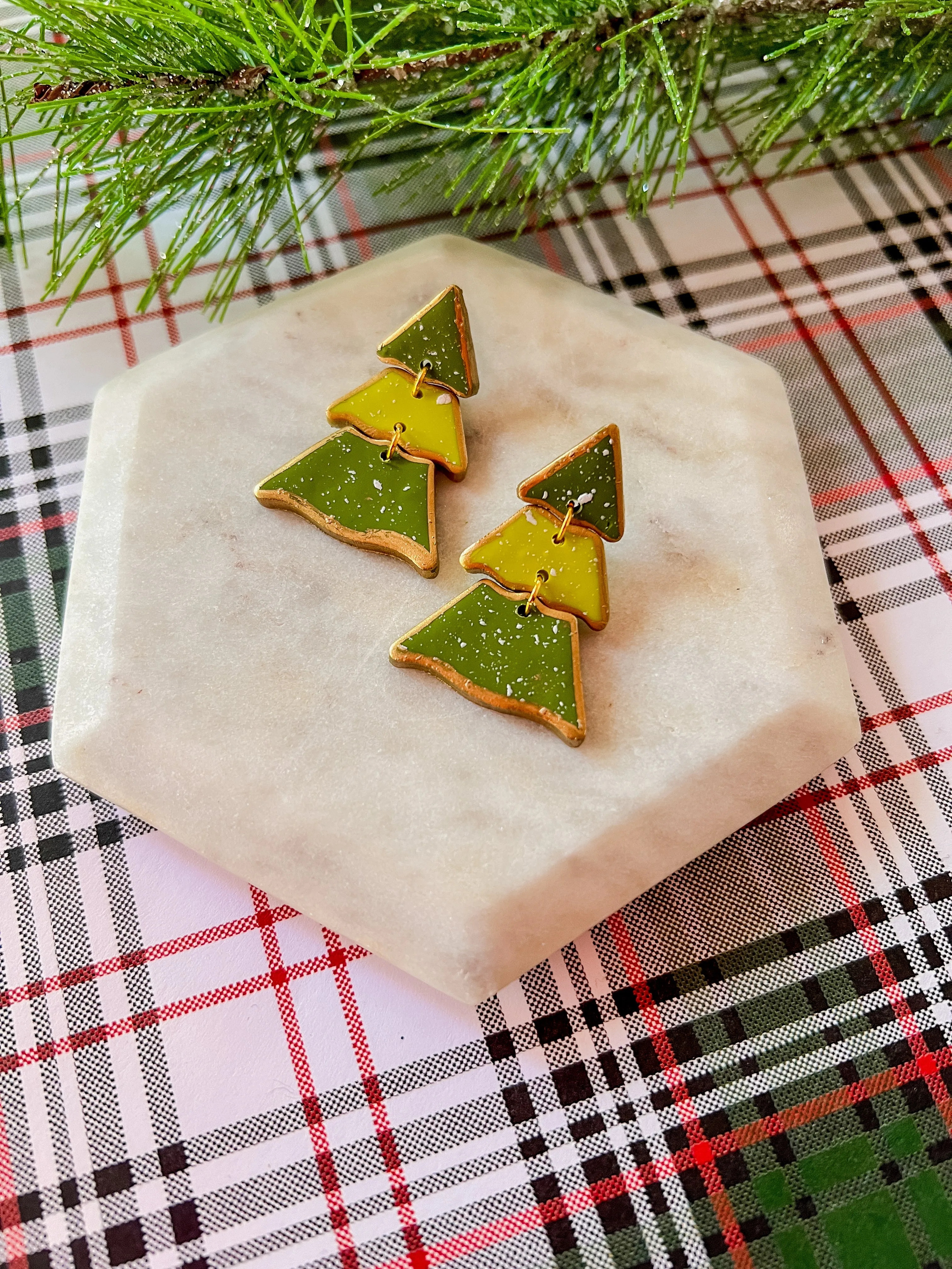 Golden Christmas Tree | Clay Earrings